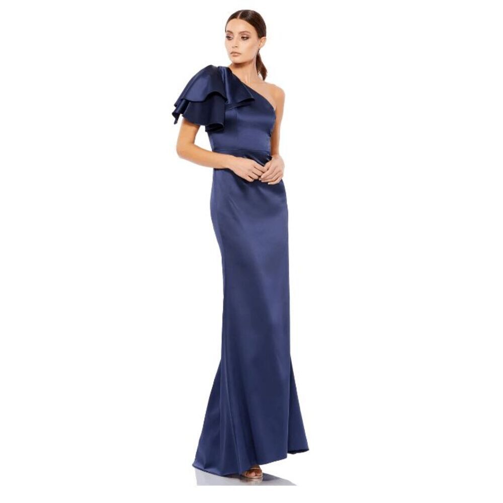 Mac Duggal NWT size 4 navy gown FLUTTER SLEEVE st… - image 1